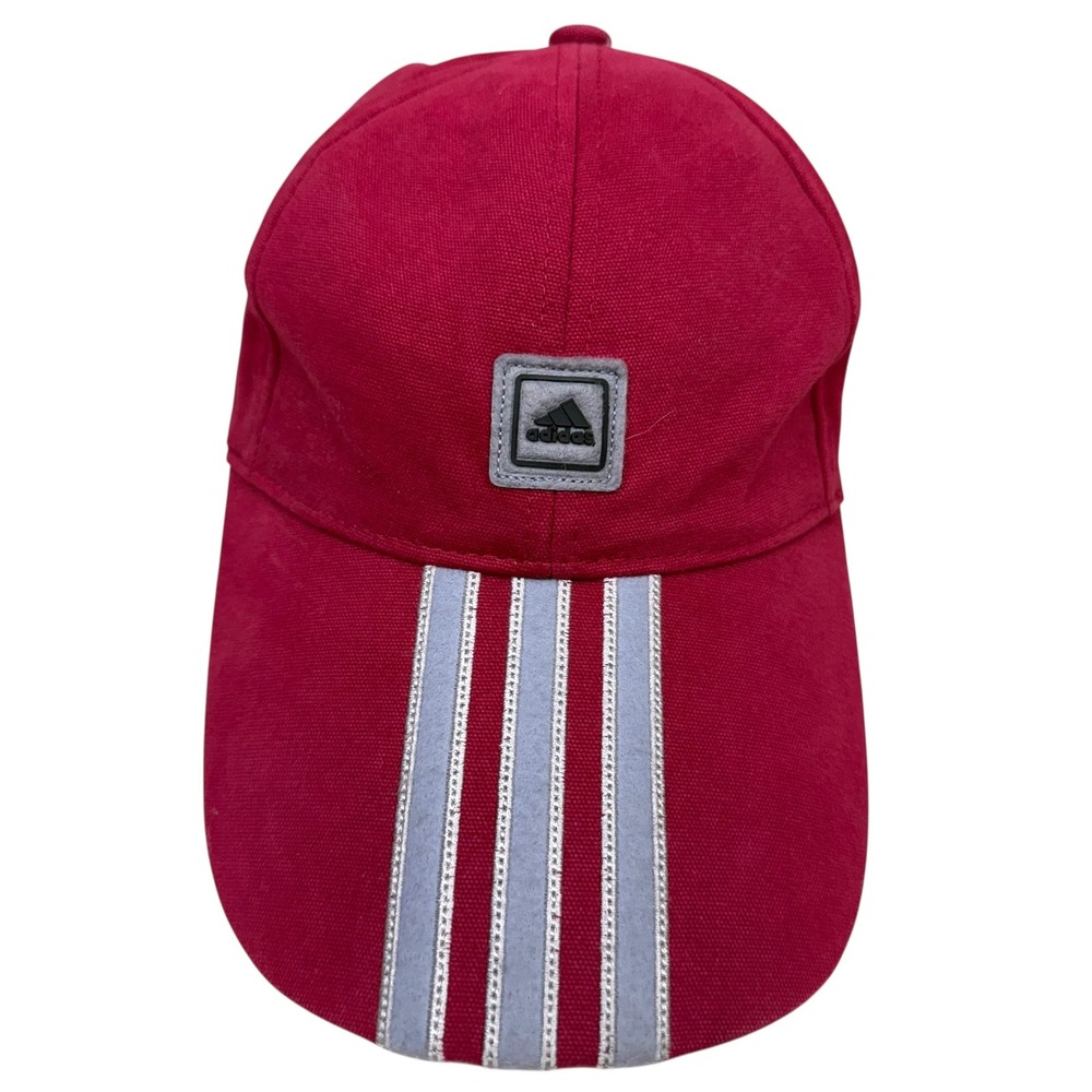 Adidas 3 Stripe Logo Baseball Cap Hat Cotton Tie Back Red Gray Men Sz OSFA